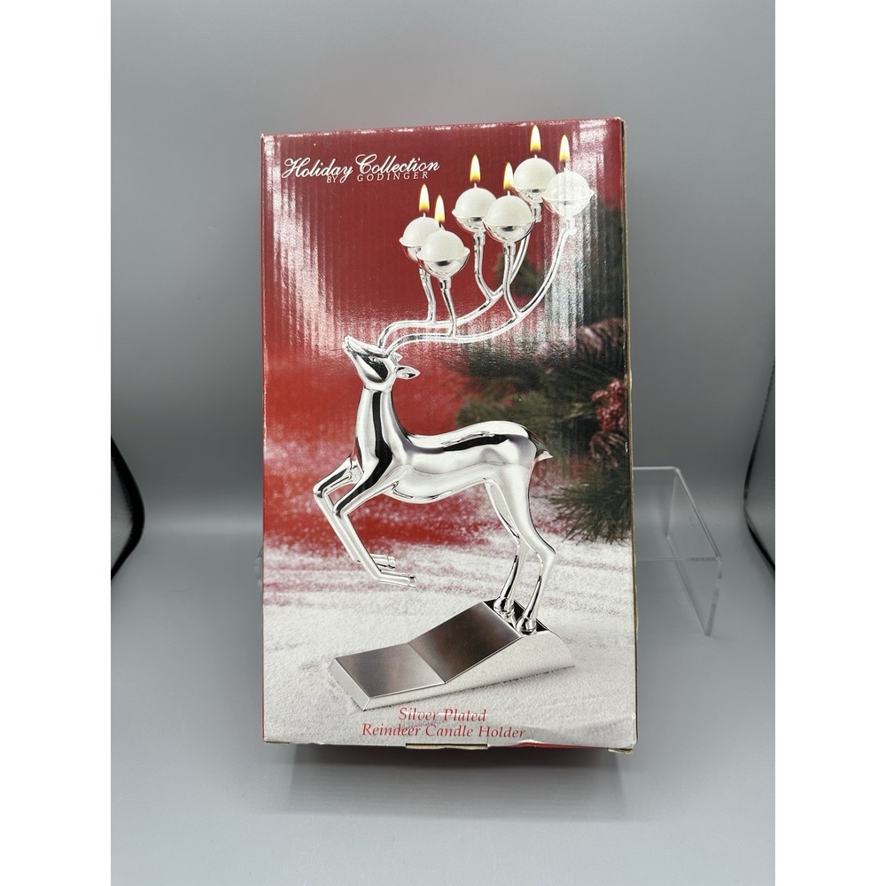 Godinger Silver Plated Christmas Reindeer Deer Antler 6 Ball Candle Holder 12"